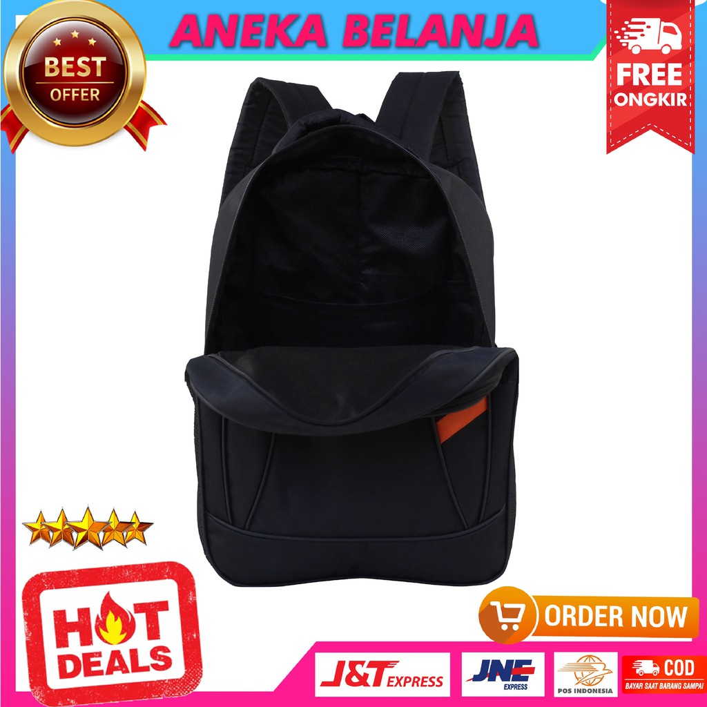 Ransel Cowok Model Sport Warna Hitam Garis Pinggir Orange Tas Punggung Pria Berkualitas Ekonomis Multifungsi