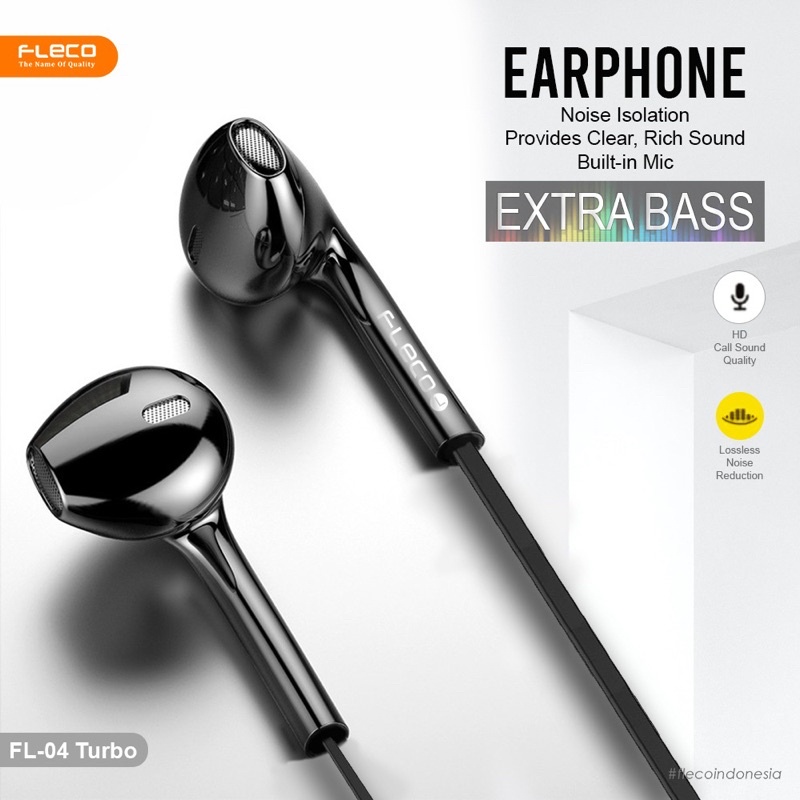 PROMO HANDSFREE FLECO FL04 TURBO SOUND BEST MUSIC AUDIO ORIGINAL EARPHONE