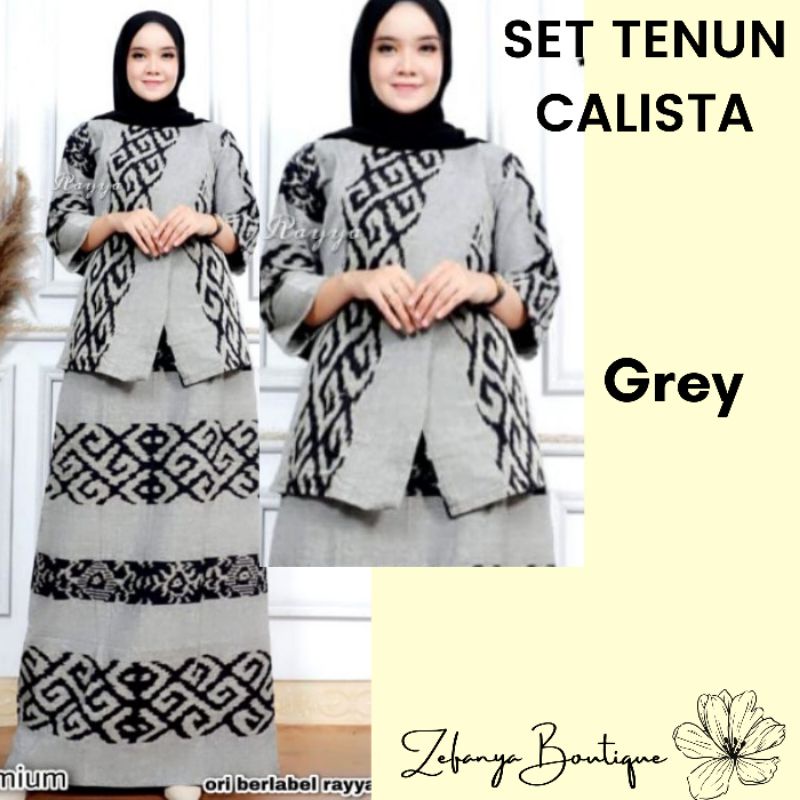 SET TENUN CALISTA GREY - SETELAN TENUN IKAT JEPARA - BAJU TENUN - ATASAN TENUN - ROK TENUN