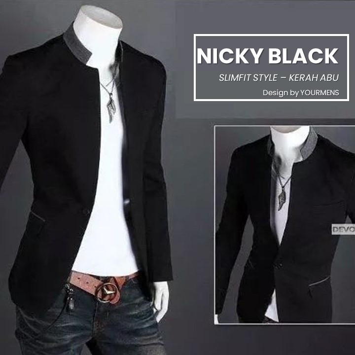 BLAZER PRIA KOREA SLIMFIT NICKY BLACK KERAH ABU ORIGINAL NIKAYU HIGH TWIST