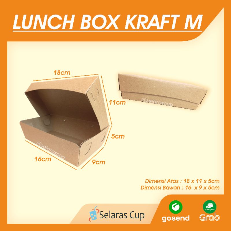 lunch box kraft ukuran m lunchbox size medium kotak nasi catering coklat dus nasi kotak makan kertas