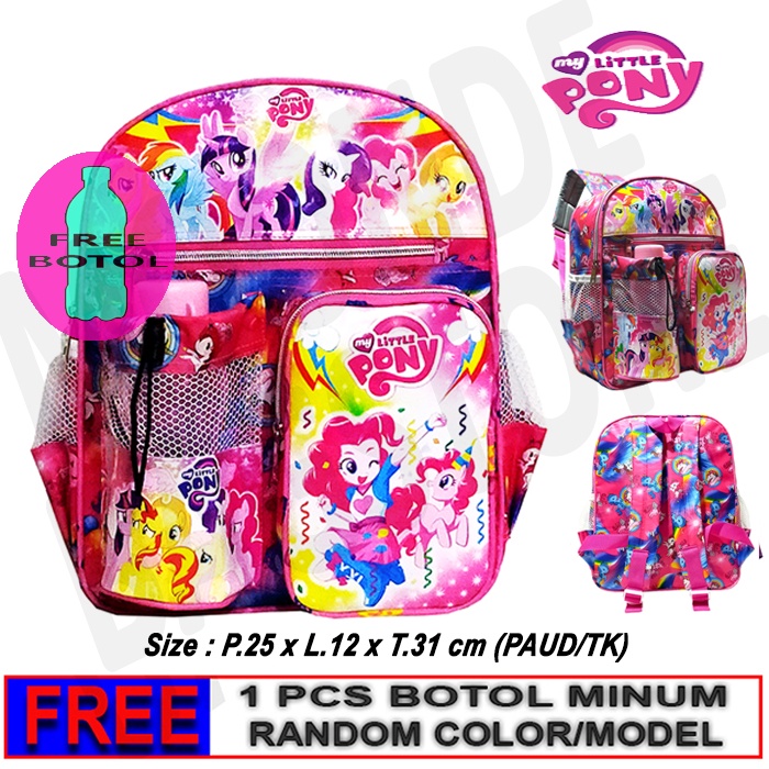 Tas Ransel Mini anak Sekolah PAUD/TK karakter PONY free botol // Tas ransel ngaji PONY