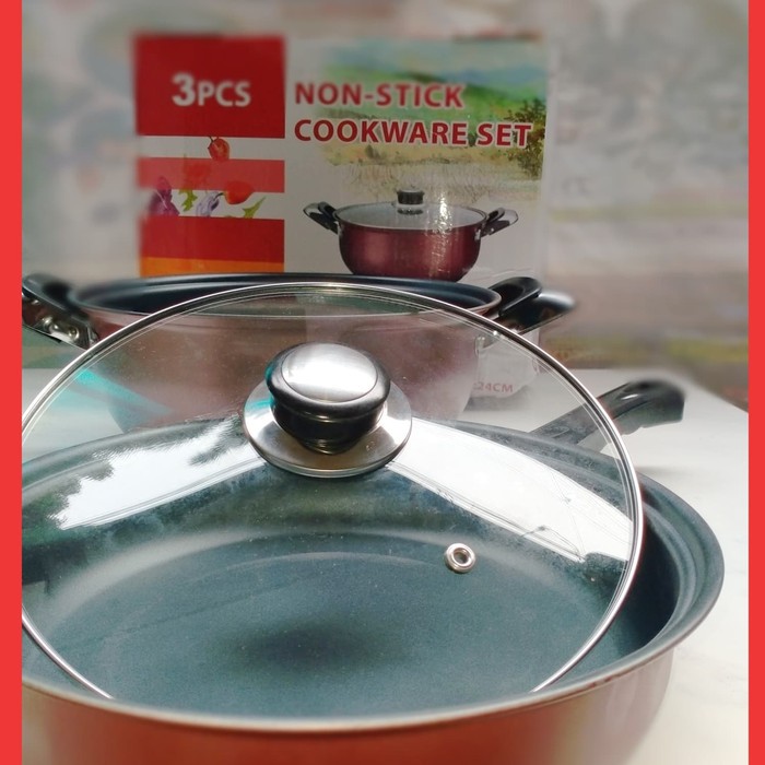Best Seller - Panci Duct Oven 24Cm Teflon + Frypan Teflon 24 Cm + Tutup Kaca
