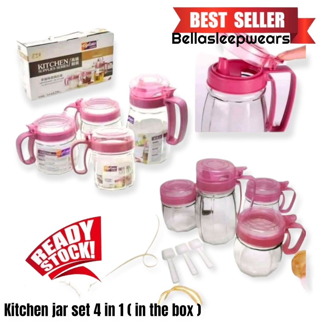 BELLA - KITCHEN JAR SET ISI 4 | TEMPAT MINYAK DAN BUMBU DAPUR SERBAGUNA 4IN1