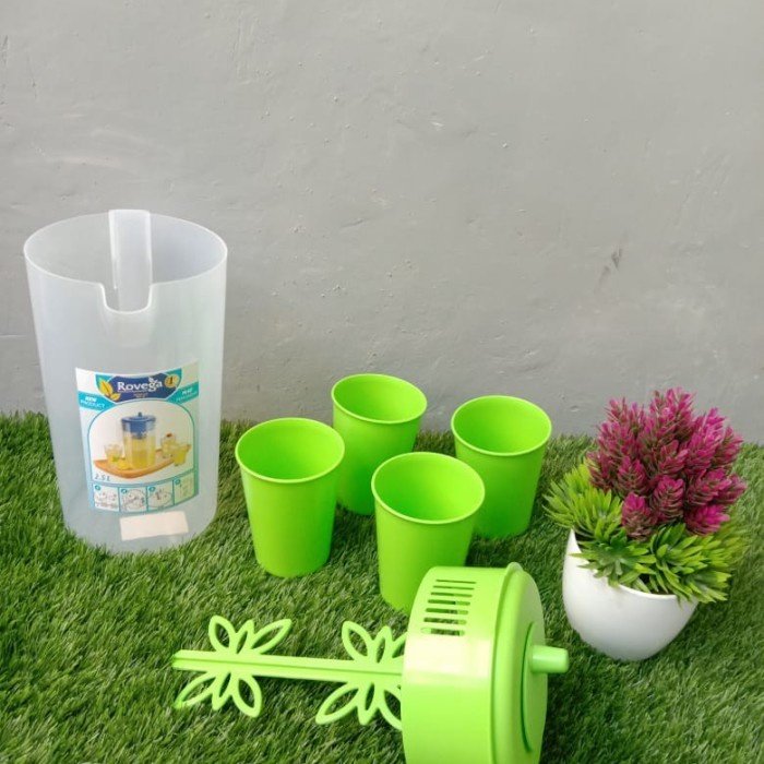 TEKO Rovega Water Jug WAJ-01 Mug Pengaduk Pitcher Food Grade - Pitcher + 4Gelas / HAWAII Eskan Sasaki Picnic Set (5566 PS)