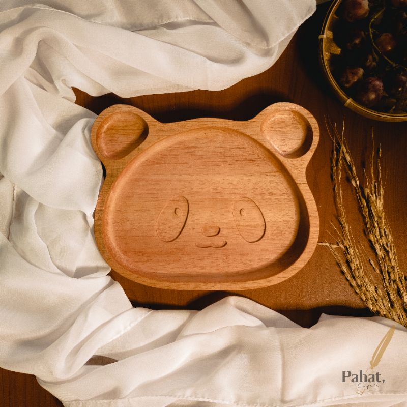 piring kayu / piring kayu anak / piring karakter / piring kayu karakter panda / peralatan makan / pi