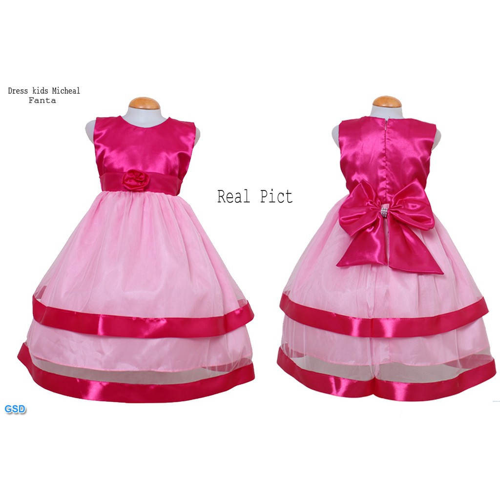 Dress Kid Michel 323/Dress Anak Motif Pita 2lapis/Baju Terusan Anak/Gaun Pesta Anak/Midi Dress Murah