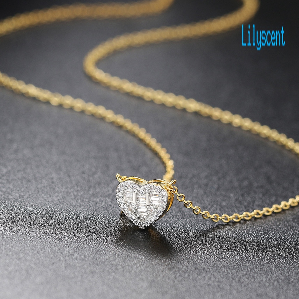 Kalung Rantai Liontin Hati Bahan Cubic Zirconia Untuk Wanita