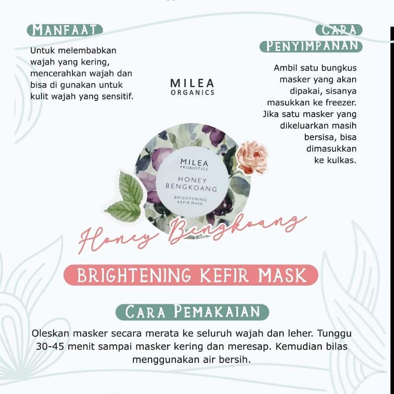 Milea Organics Brightening Kefir Mask Honey Bengkoang Masker Kefir Milea Honey Bengkoang Whitening Shopee Indonesia