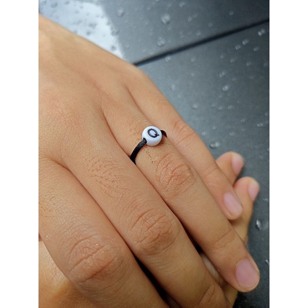 cincin tali inisial mote putih (ready A-Z)