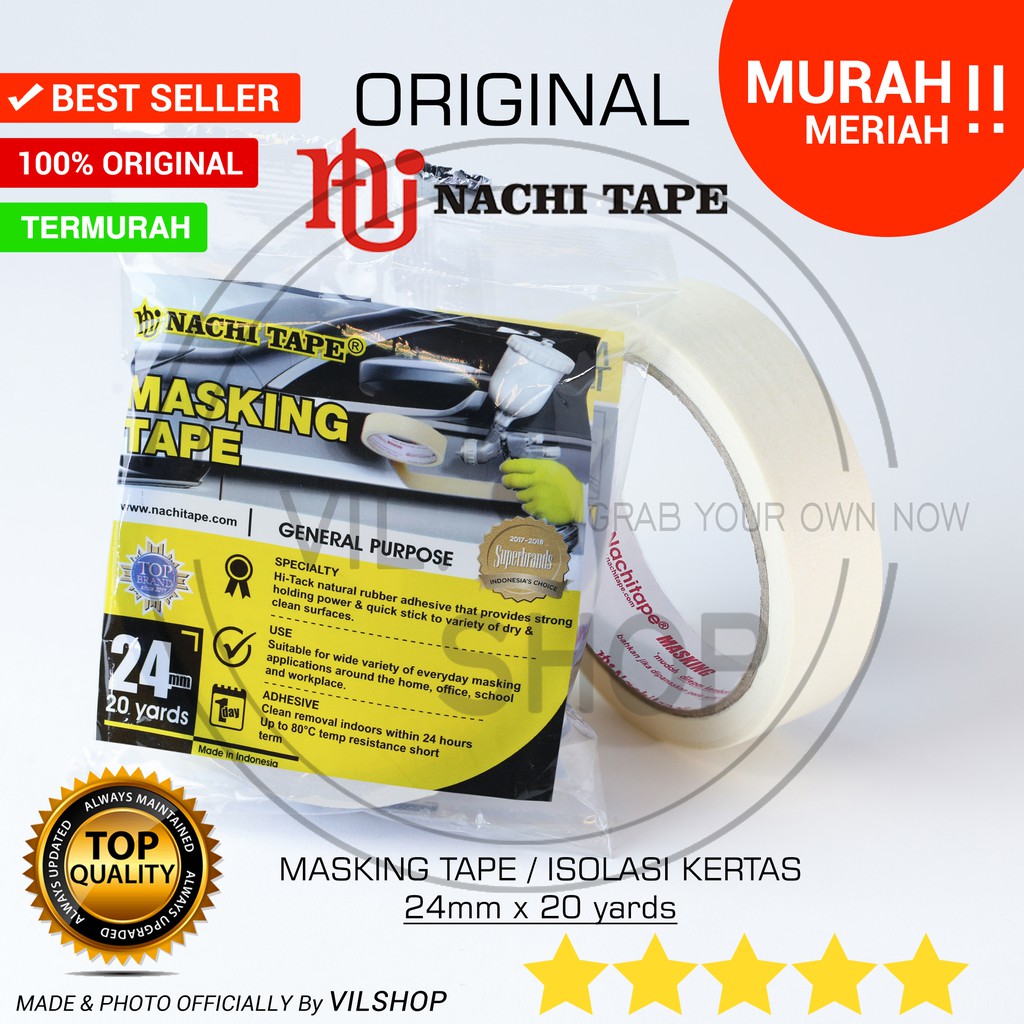 

SOLATIP LAKBAN KERTAS MASKING TAPE NACHI ORIGINAL 24 MM X 20 YARDS / SLASIBAN LEM KERTAS NACHI 1