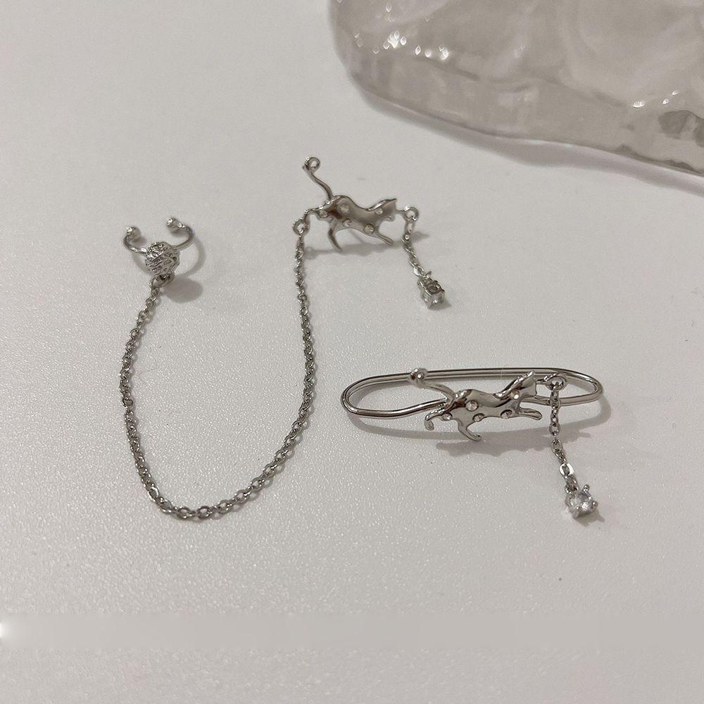 Mxbeauty Wanita Anting Minoritas Warna Solid Y2K Pesta Dengan Rantai Temperamen Alloy Klip Tulang Telinga