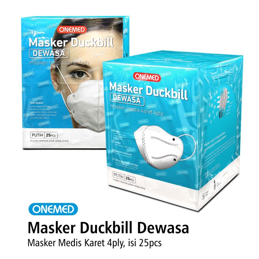 Masker Karet Medis Duckbill 4ply OneMed Box Isi 25 Lembar