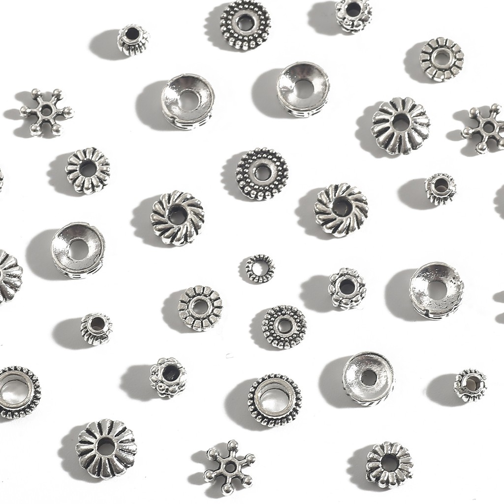 30/50/100/200 Pcs/Lot Mixed Diameter Mixed Aperture Antique Siilver Jewelry Components Alloy Bead Spacer for Making Bracelet