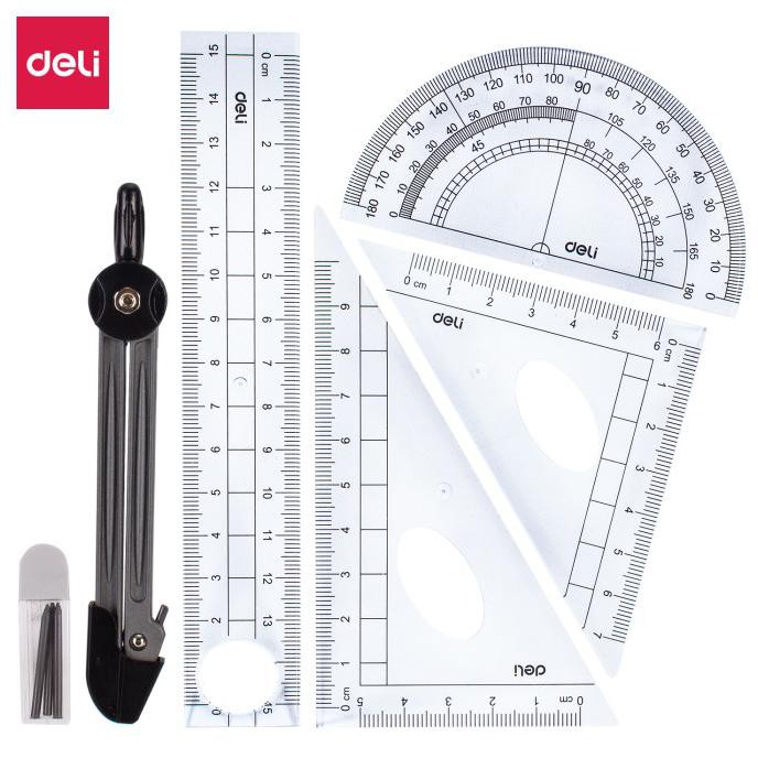 

Deli E9609 Jangka-Drafting Set 6Pcs Ruler Set Squares 15Cm