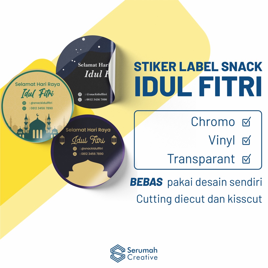 

Stiker Label Snack Idul Fitri | Cetak Stiker Ramadhan Lebaran | Sticker Makanan Custom Desain Vinyl Chromo Transparan