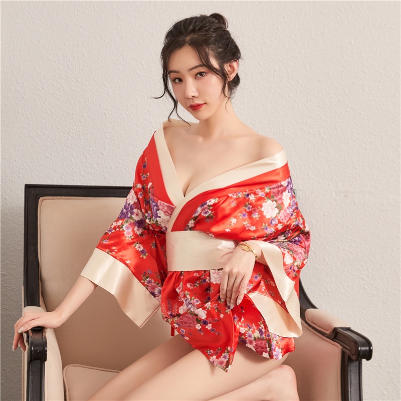 Erotis lingerie wanita ukuran plus cetak kimono Jepang renda-up piyama seksi saueration rayuan hot passion suit seragam