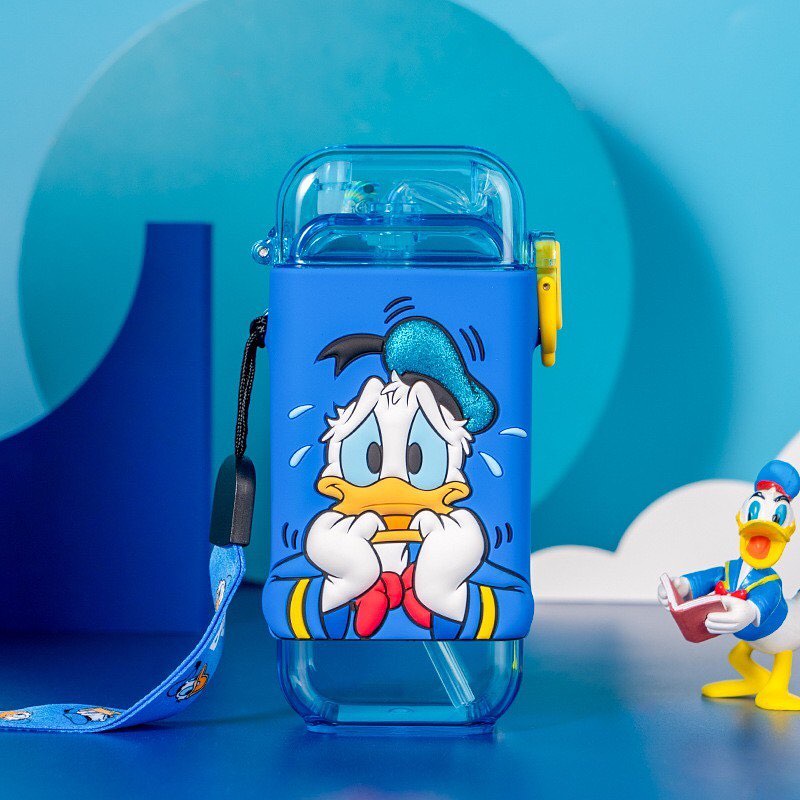 DISNEY Botol Minum Anak Unik dengan tali dan sedotan /  ORIGINAL Disney water bottle Elsa Mickey donald Cars / Botol Minum Anak disney-Donald