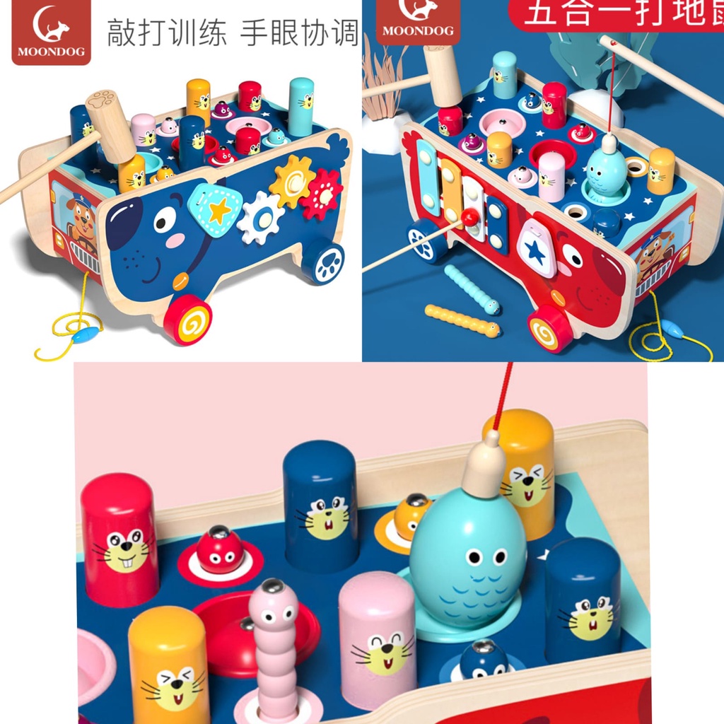[BIG SALE] elephant hitting hamster wooden knock toys - pull push truck - mainan edukasi anak-Dog