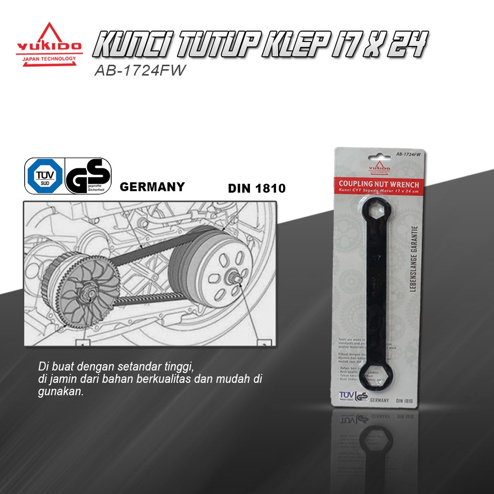 KUNCI TUTUP KLEP MOTOR 17-24 MM - VALVE COVER WRENCH YUKIDO JAPAN BUKAN GRIP ON 18-827 STAINLESS