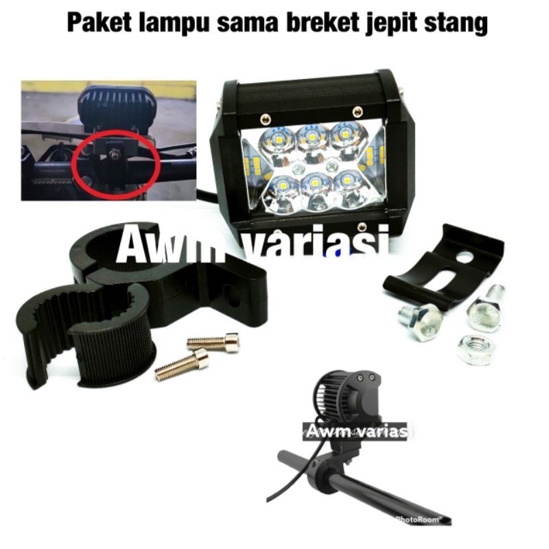 paket lampu tembak plus breket lampu pejepit stang