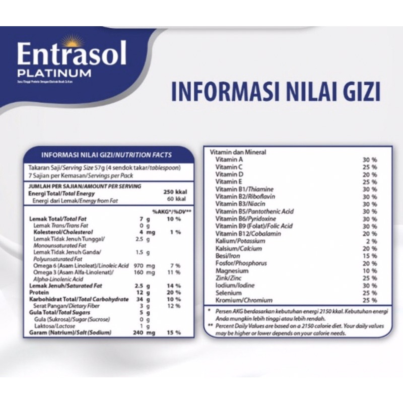 Entrasol platinum vanilla 400 gram &amp; 800 gram ( susu nutrisi lengkap lansia )