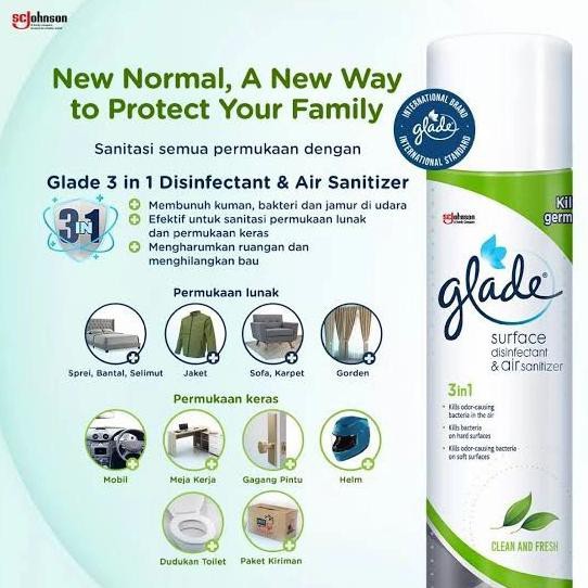 ORIGINAL Glade 3 In 1 Surface Disinfectant &amp; Air Sanitizer 400ml / Glade Desinfektan / HELLOMARTID