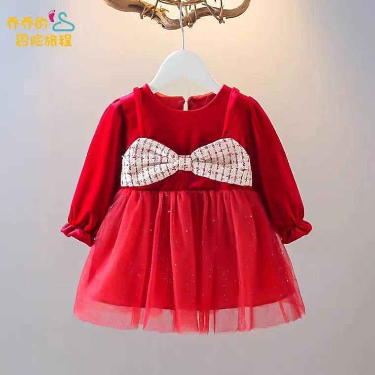 KF CAT  Dress Tutu Anak Perempuan Import/ Model Pita Besar/ Korea Style Fashion Lengan Panjang Untuk  1-4 Tahun-6