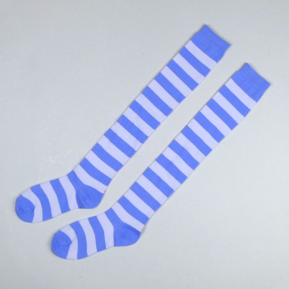 OKBE black and white overknee socks / kaos kaki belang hitam putih sepaha-biru muda X pth