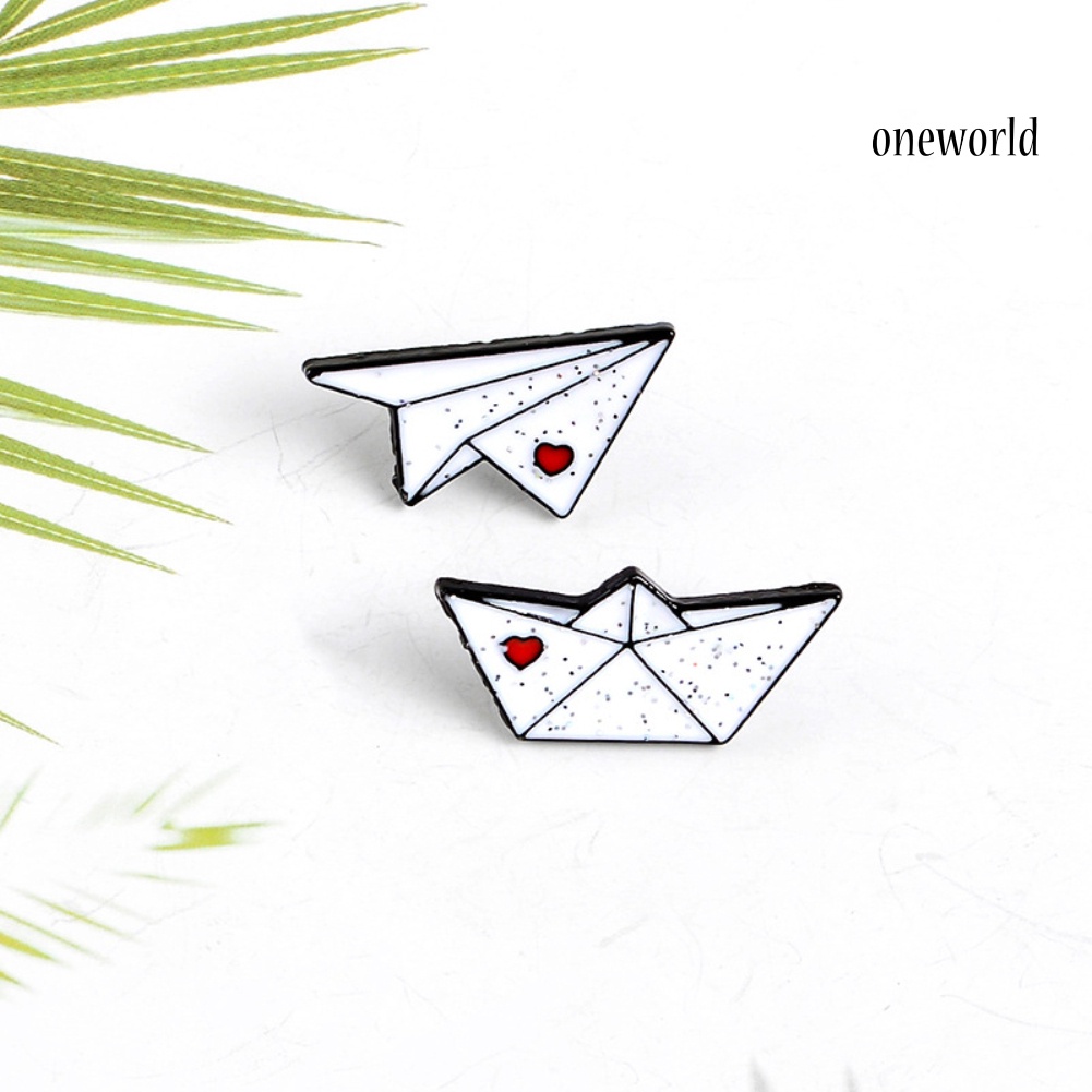 OW@ Unisex Origami Airplane Boat Enamel Brooch Pin Jacket Bag Badge Friend Gift