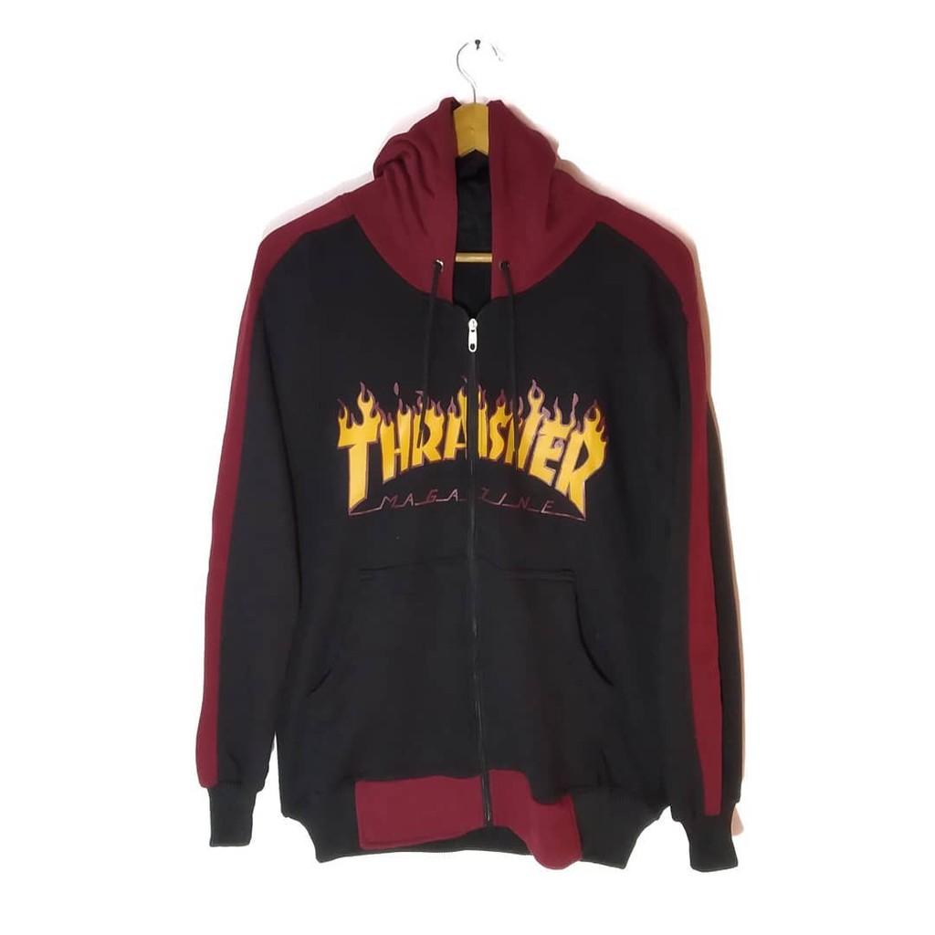 Jaket Zipper Hoodie & Sweatshirt Thrasher Hitam Maroon