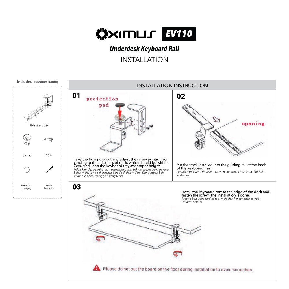 Bracket Jepit Deskmount Underdesk Keyboard Rail Oximus EV110