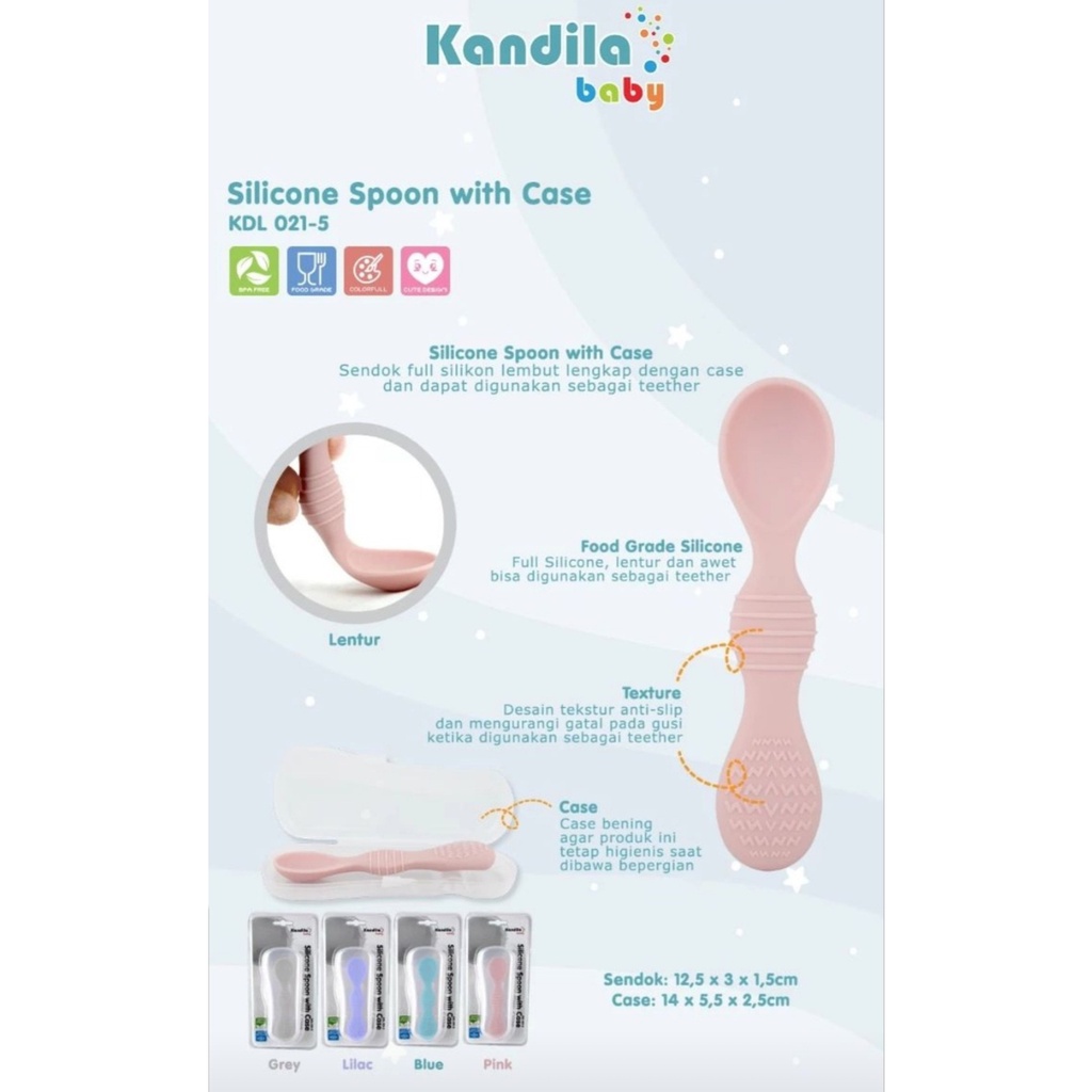 Kandila Baby Silicone Spoon With Case KDL 021-5 Sendok Makan Silikon Bayi