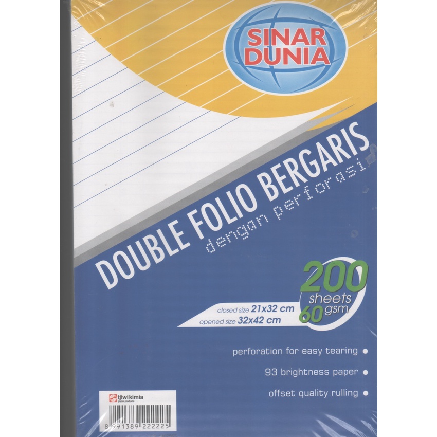 

Kertas dobel double folio bergaris dengan Perforasi SIDU Sinar Dunia