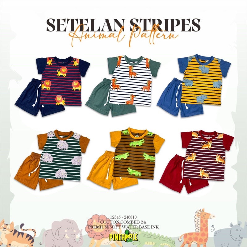 STELAN STRIPES ANIMAL/ Stelan Pendek Anak Pineapple Kids size 1-5