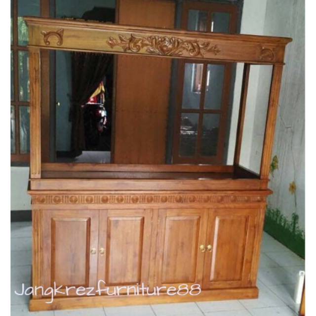 meja aquarium minimalis jati