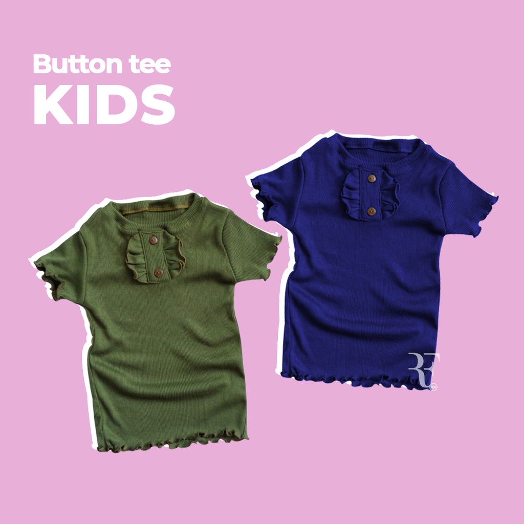 Baju atasan anak perempuan Blouse Rib Polos 1-6th !! Ruffle tee kancing ( Rajut F )