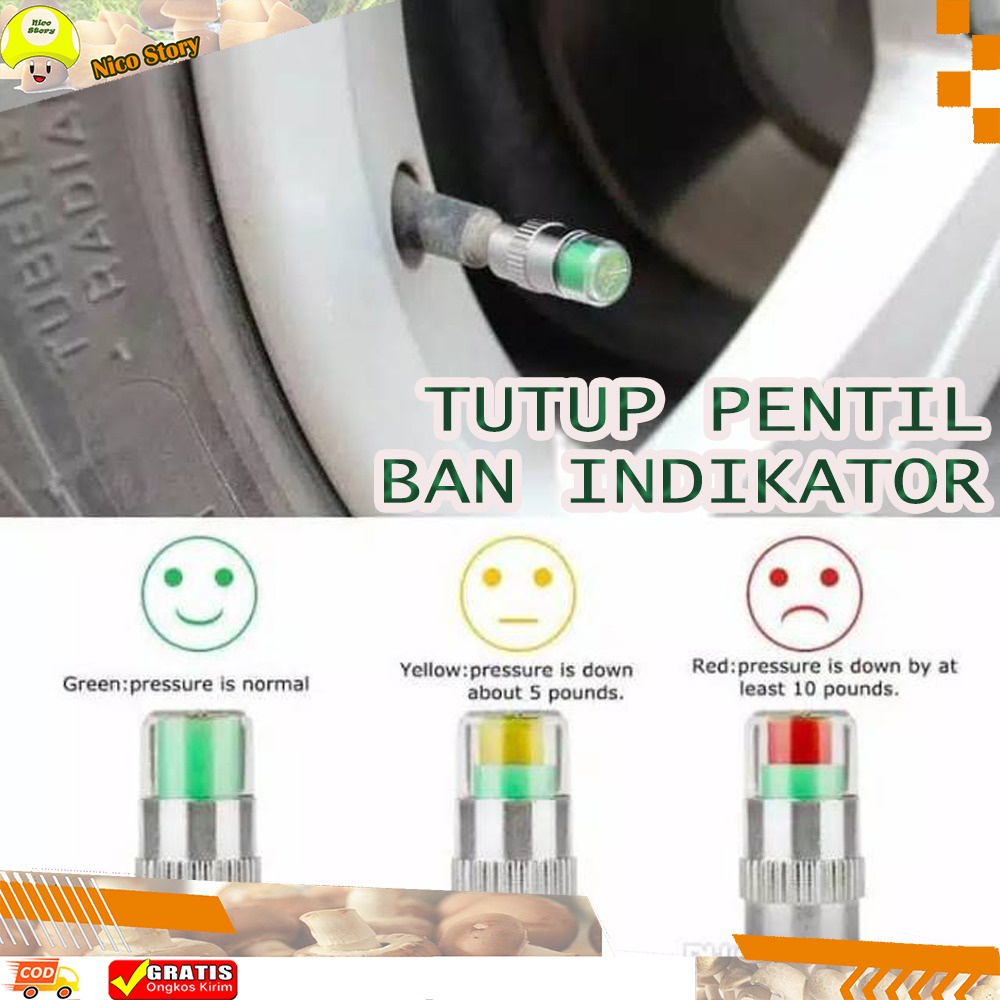 (NCS) Tutup Pentil Ban dengan Indikator Tekanan Ban Pintar 3 Warna Untuk Mobil / Sepeda / Motor