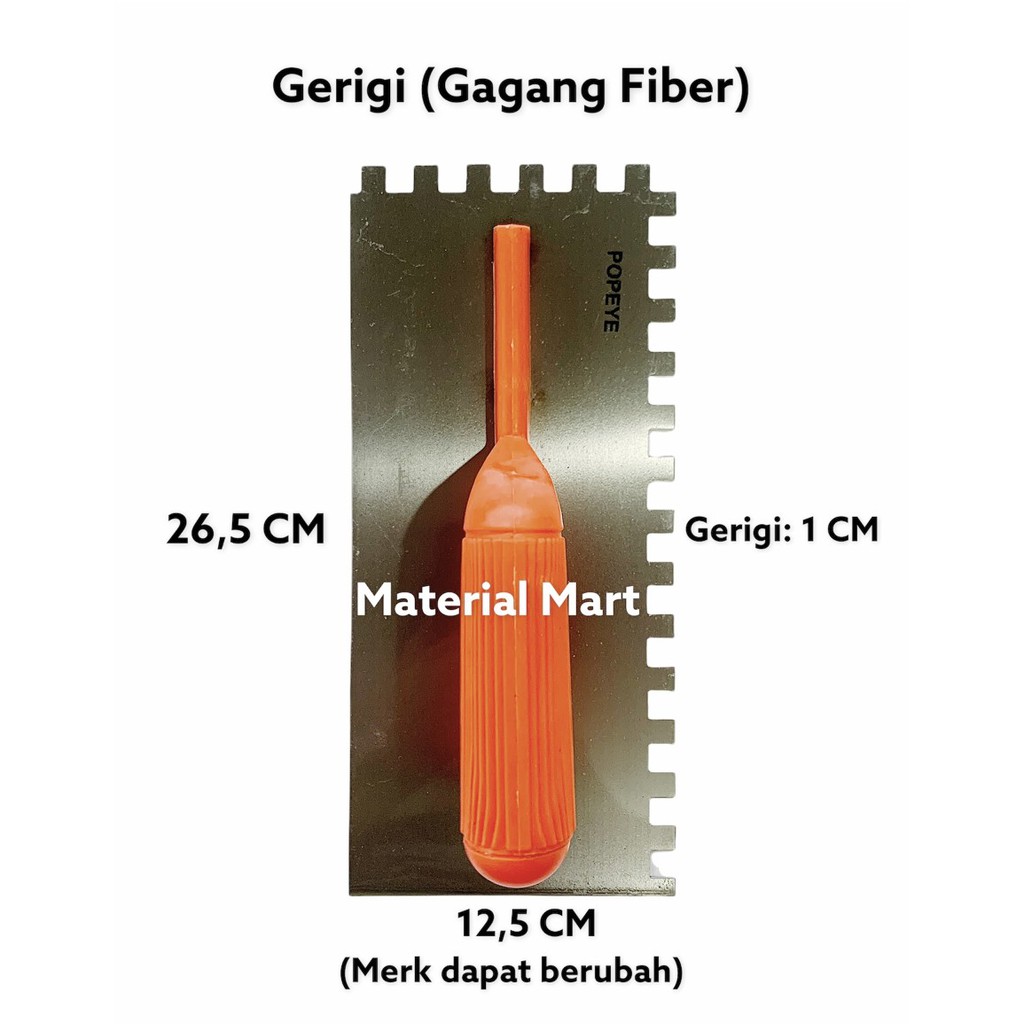 Roskam Plat Besi Gerigi Gagang Fiber | Raskam GiGi Sendok Acian Semen | Material Mart