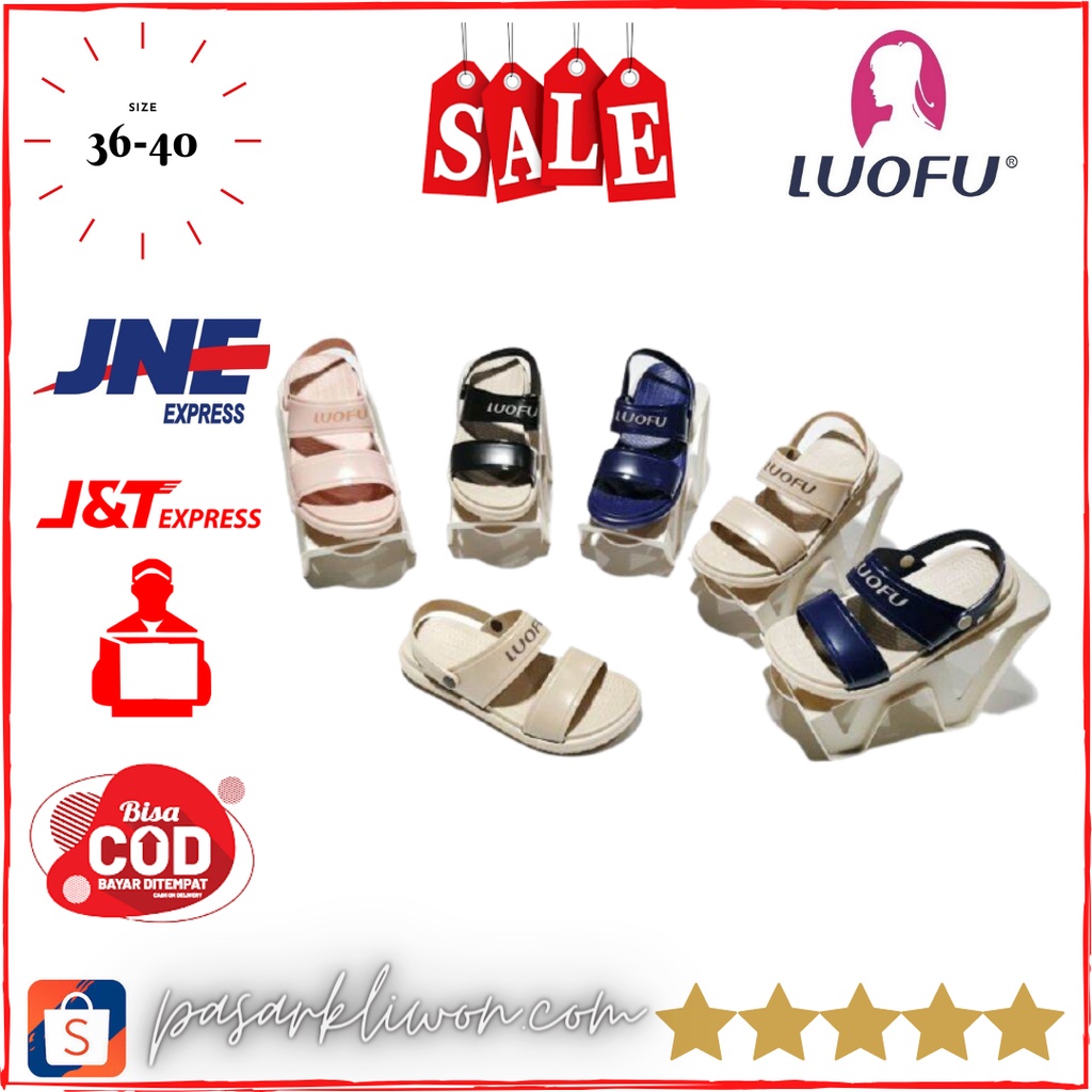 Sendal Luofu Tali Belakang Ban 2 Wanita Casual Terbaru 2021 Original Luofu E7197-BW
