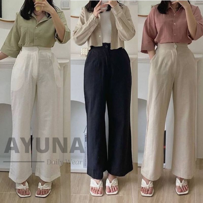 KULOT LINEN HIGHWAIST KOREAN STYLE HITS OOTD SELEBGRAM