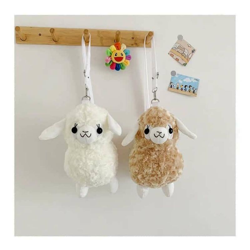 Soun the seep Tas SLempang bulu bulu import Tas boneka lucu