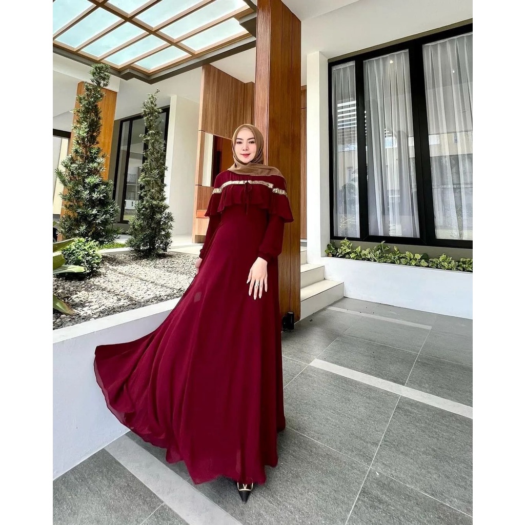 Gamis Wanita Kekinian Sabrina Dress Ceruty Baydoll Pakaian Wanita Baju Muslim Wanita Modern Gamis Model Terbaru 2023 Maxy Dress Wanita Jumbo Baju Dress Muslim