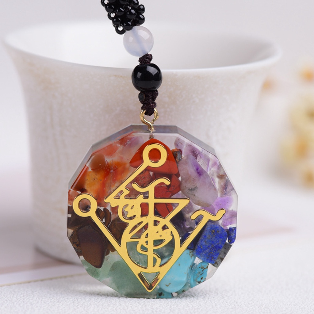 Hu Hu Hu Hu Hu Alat Bantu Pasang Kacamata♡ Kalung Tali Adjustable Motif Print 7 Chakras Aksen Kristal Imitasi Untuk Pria Dan Wanita