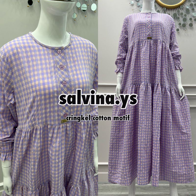 Gamis Salvina Cringkle bordir motif/Gamis Salvina kotak kotak