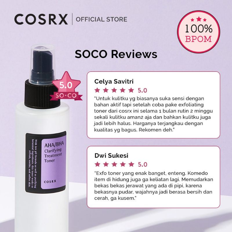 COSRX AHA BHA Clarifying Treatment Toner &amp; COSRX Centella Water Alcohol Free Toner Skin Care 150ml - Mengatasi Kulit Sensitif &amp; Iritasi