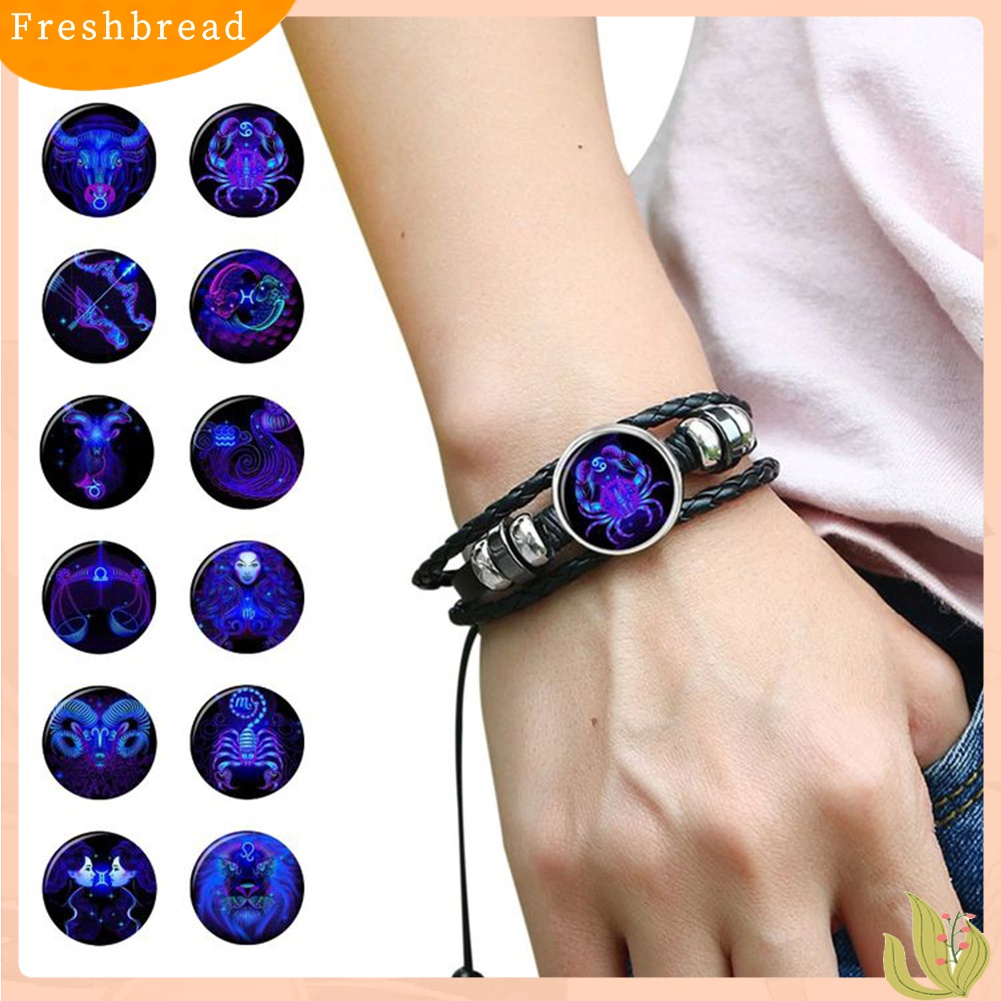 [TERLARIS]Punk Unisex 12 Constellations Charm Multilayer Braided Faux Leather Bracelet