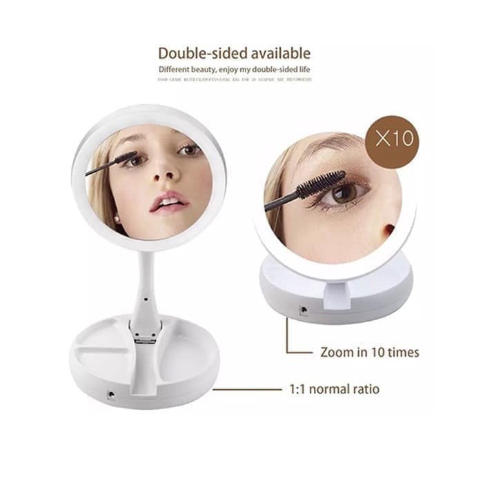 [GRAY.STORE178] Diskon Cermin Makeup Rias Mirror LED Estetik Cermin Lipat Pembesar 2 sisi . CLED