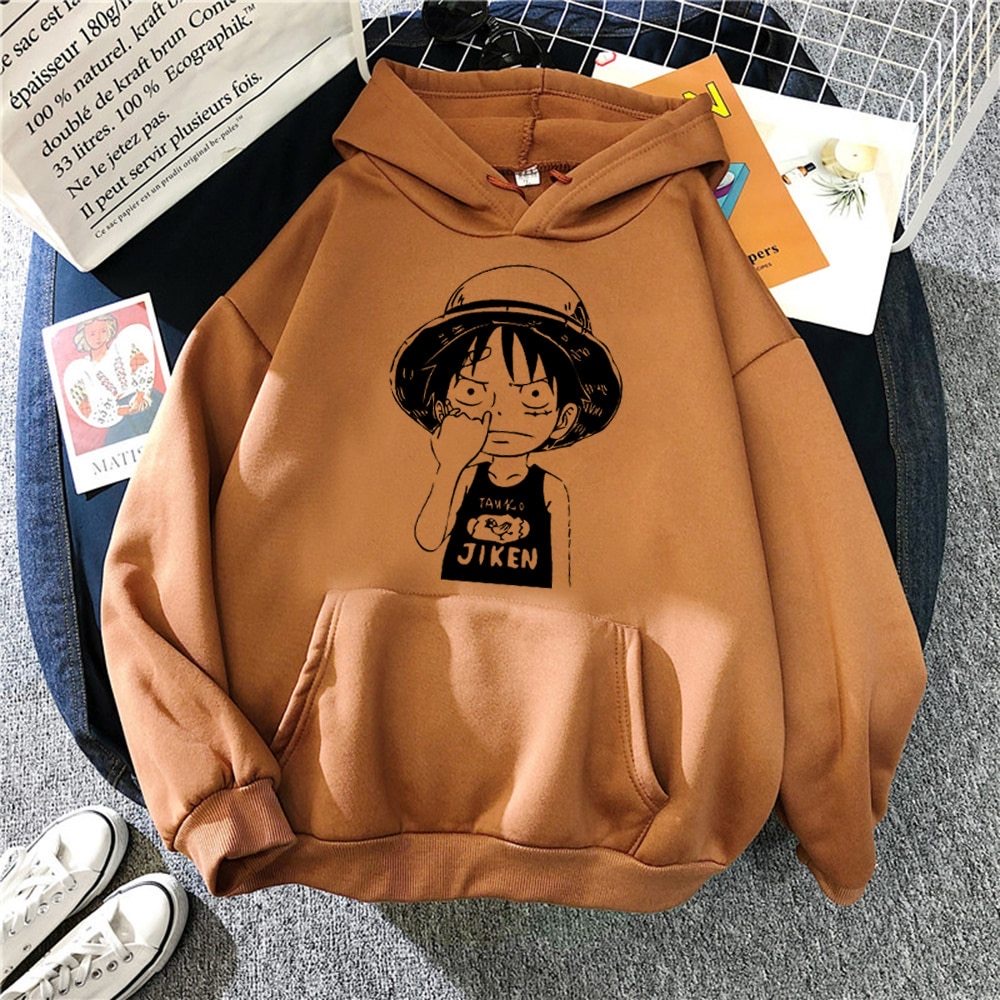 JIKEN Luffy Anime Jumper Hoodie II Sweater Hoodie Anime II Sweter Oblong Topi Sz M - XL ( Pria &amp; Wanita / Anak &amp; Dewasa )