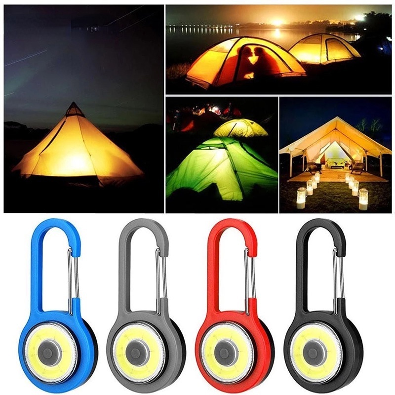 Lampu Senter LED COB Mini Tenaga Baterai Dengan Kait Gantungan Kunci Carabiner Untuk Hiking / Camping / Bersepeda